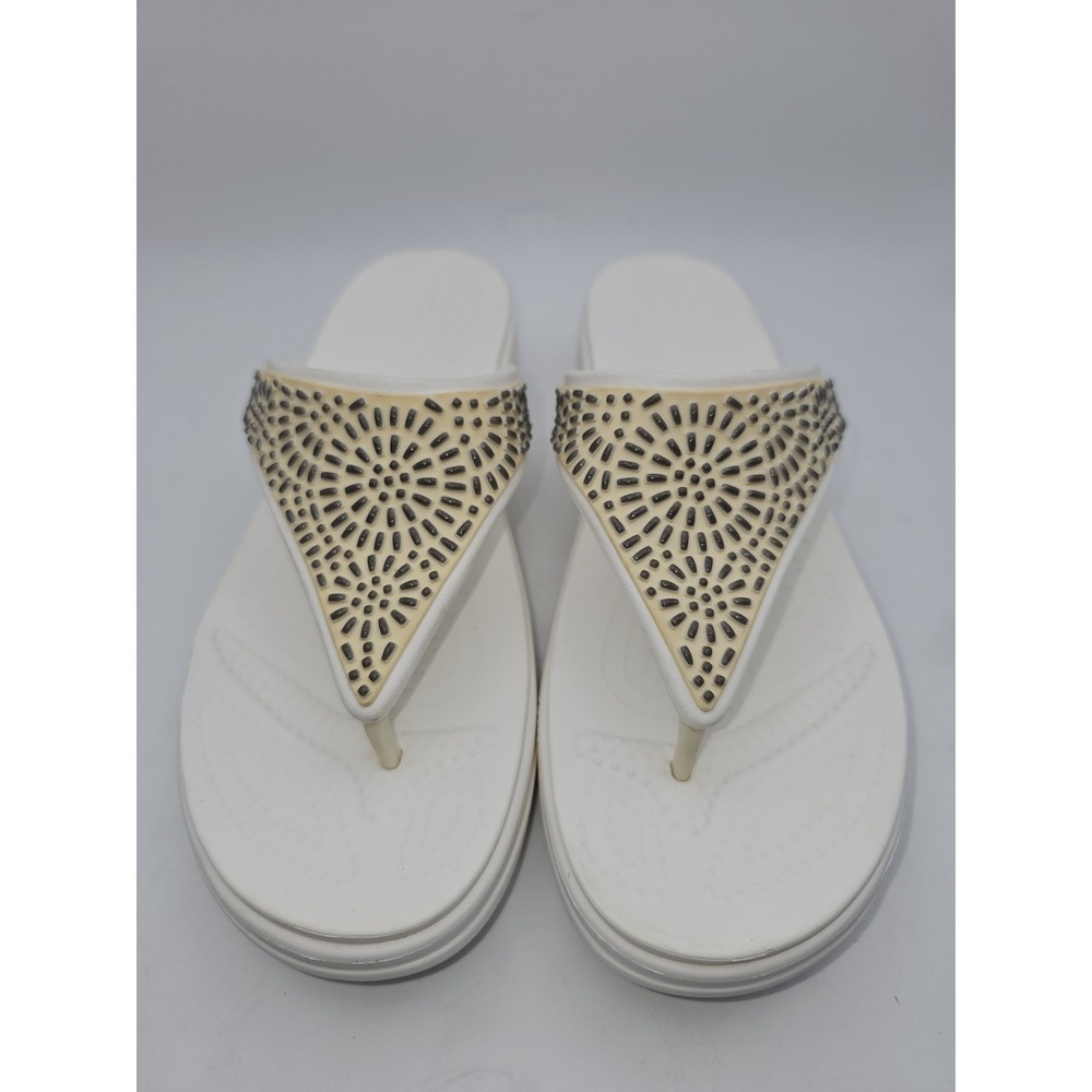 Crocs Monterey Diamante Sandals Womens Size 10 White Wedge Slip On Thong Comfort